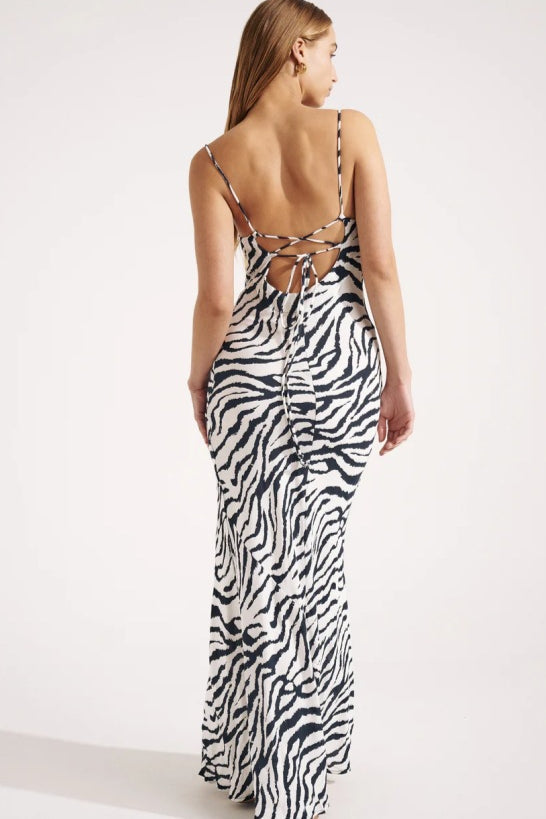 Zebra Slim Fit Spaghetti Strap Maxi Dress