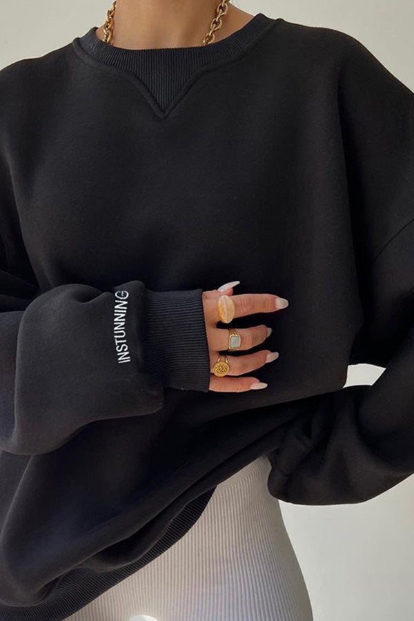 Loose Ribbed Collar Versatile Sweatshirt