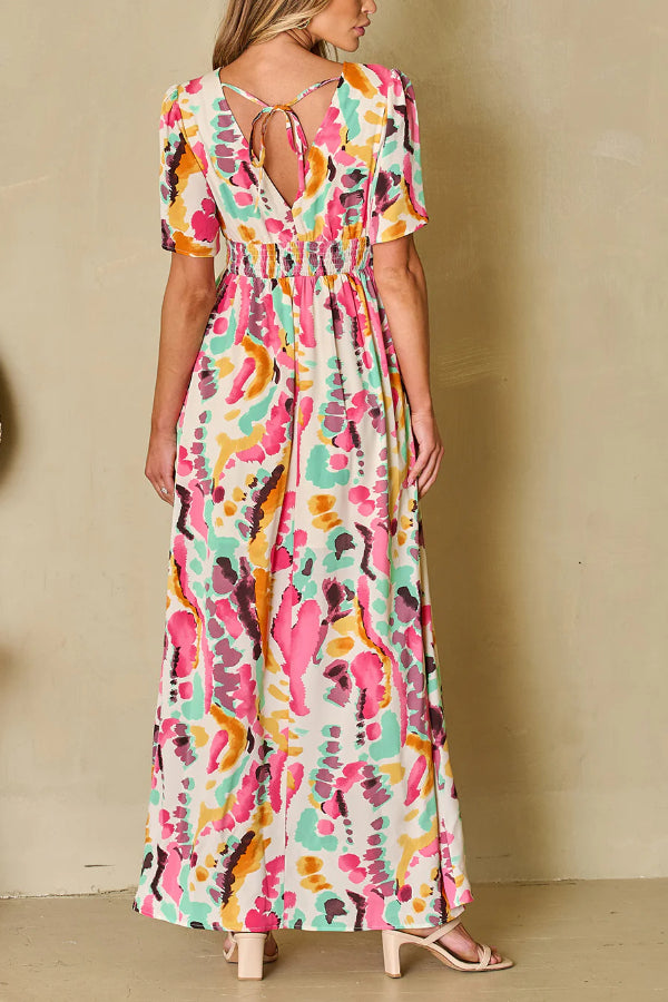 Tie-dye Print V Neck Maxi Dress