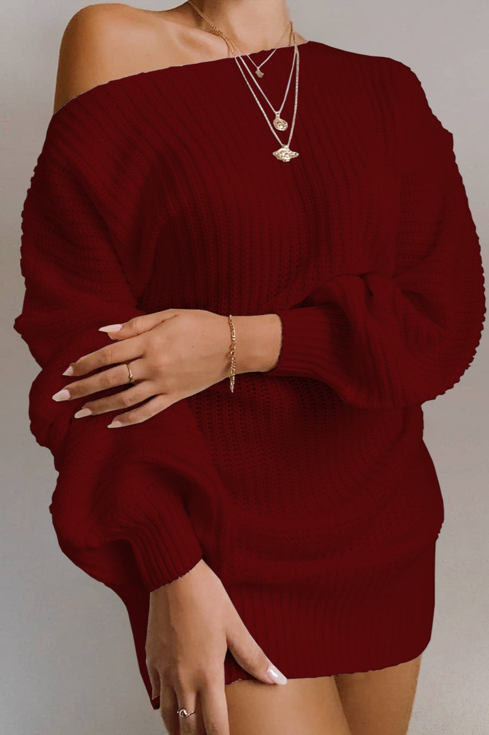 Knit Off Shoulder Sweater Dress