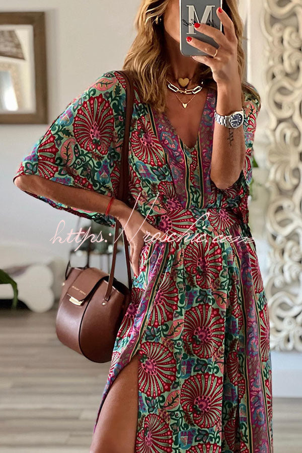 Ways Batwing Sleeve Slit Maxi Dress