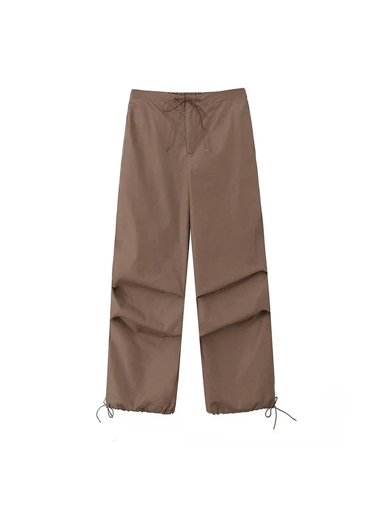 Parachute Cargo Pants Jogging Trousers High Elastic Waist Female Lady Boot Cut