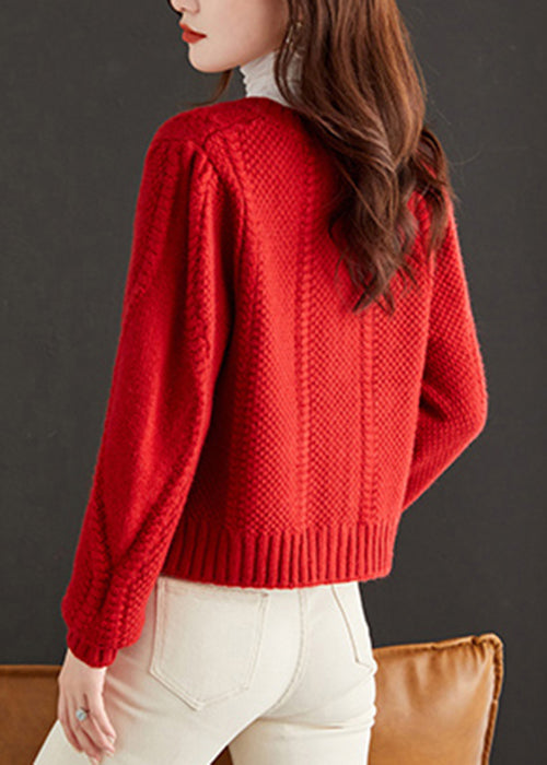 Art Red Embroidered Button Knit Cardigan Fall Qs019