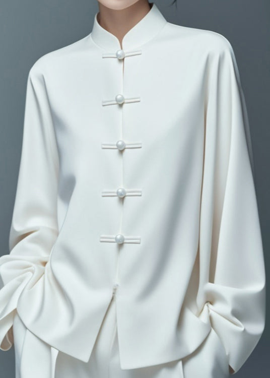 Art White Button Thin Cotton Coat Fall Ag1033