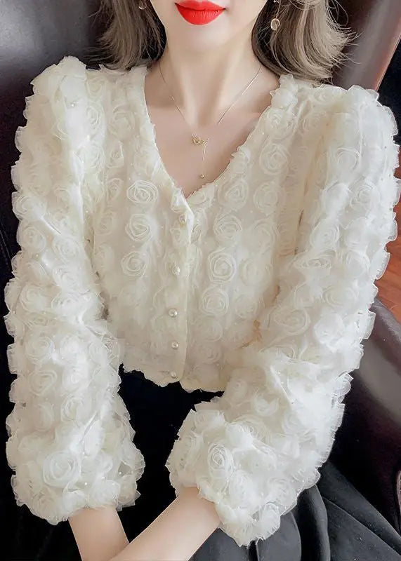 Art White Stereoscopic Tulle Blouses Spring Ha1050