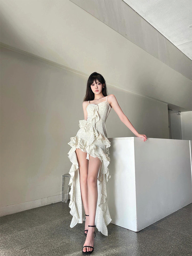 Asymmetrical Ruffle Maxi Dress Beach Goddess Look
