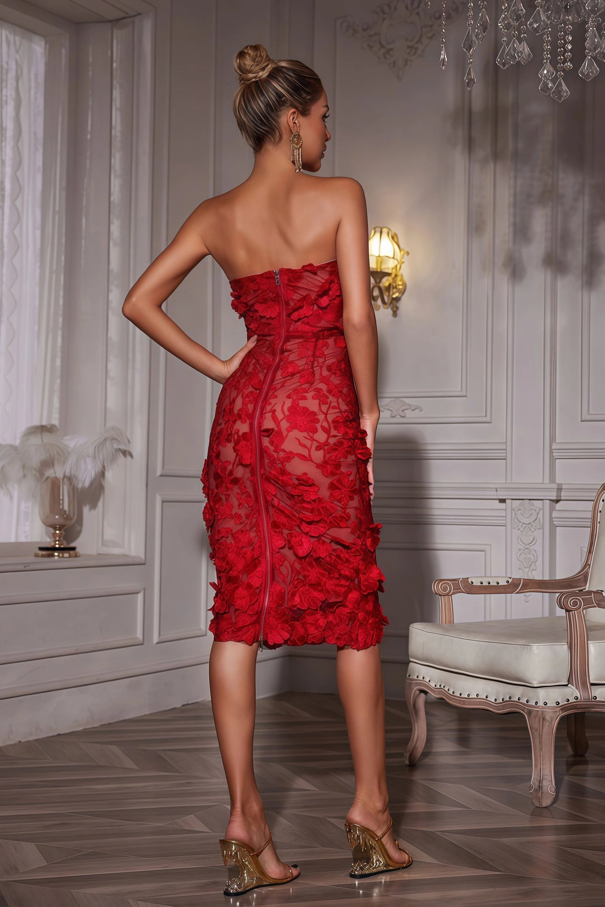Abner Strapless Flower Midi Dress