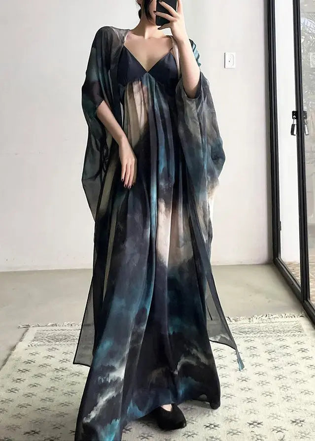 Cardigans and Spaghetti Strap Dresses Chiffon Two Piece Suit