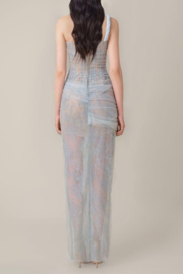 Bertille One Shoulder Maxi Dress in Blue