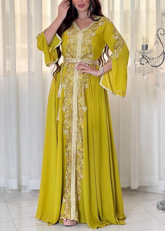Loose Mulberry Embroidered Patchwork Chiffon Maxi Dress Fall Ql042