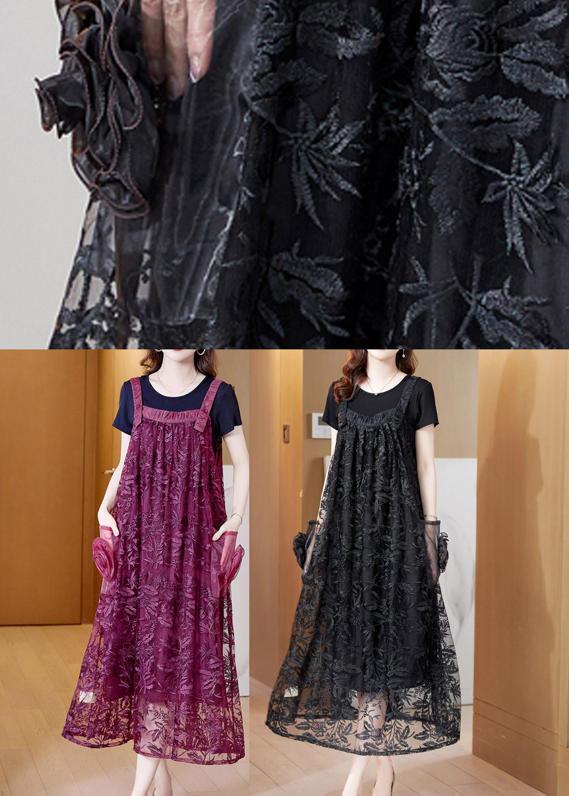 Black Wrinkled Tulle Slip Maxi Dresses Sleeveless Ac2018