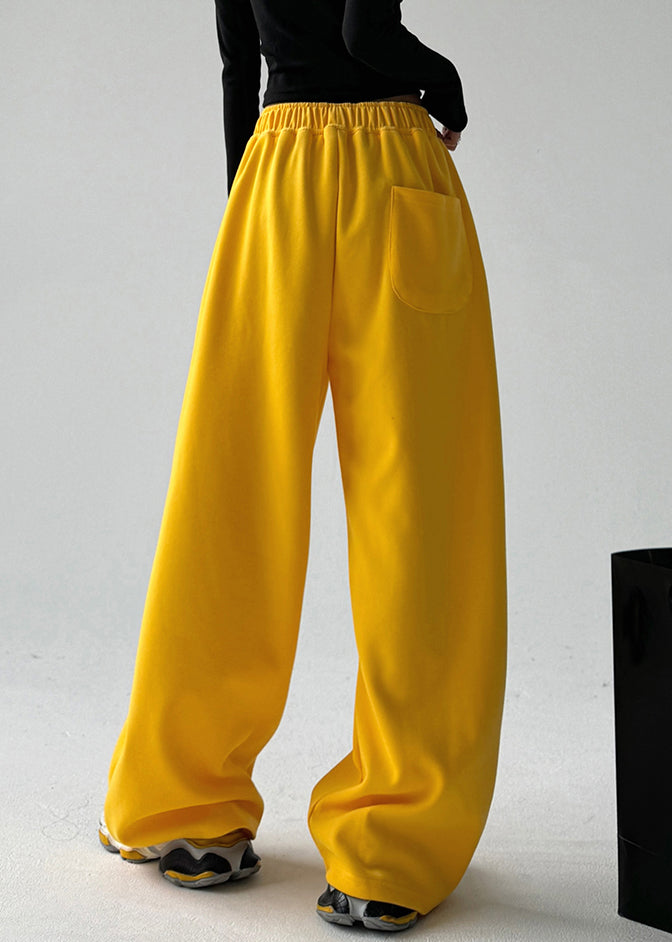 Boutique Yellow Elastic Waist Pockets Pants Spring Ta041