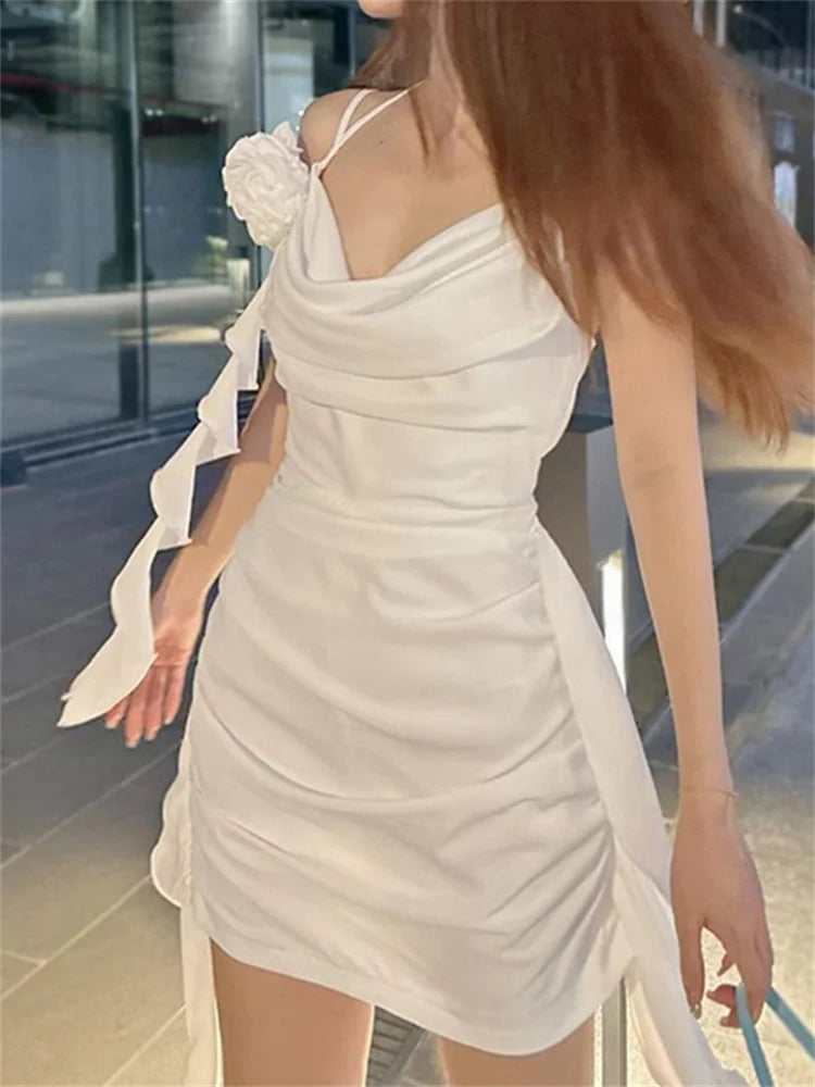 Flirty Off-shoulder Sultry Ruffled Halter Mini Dresses