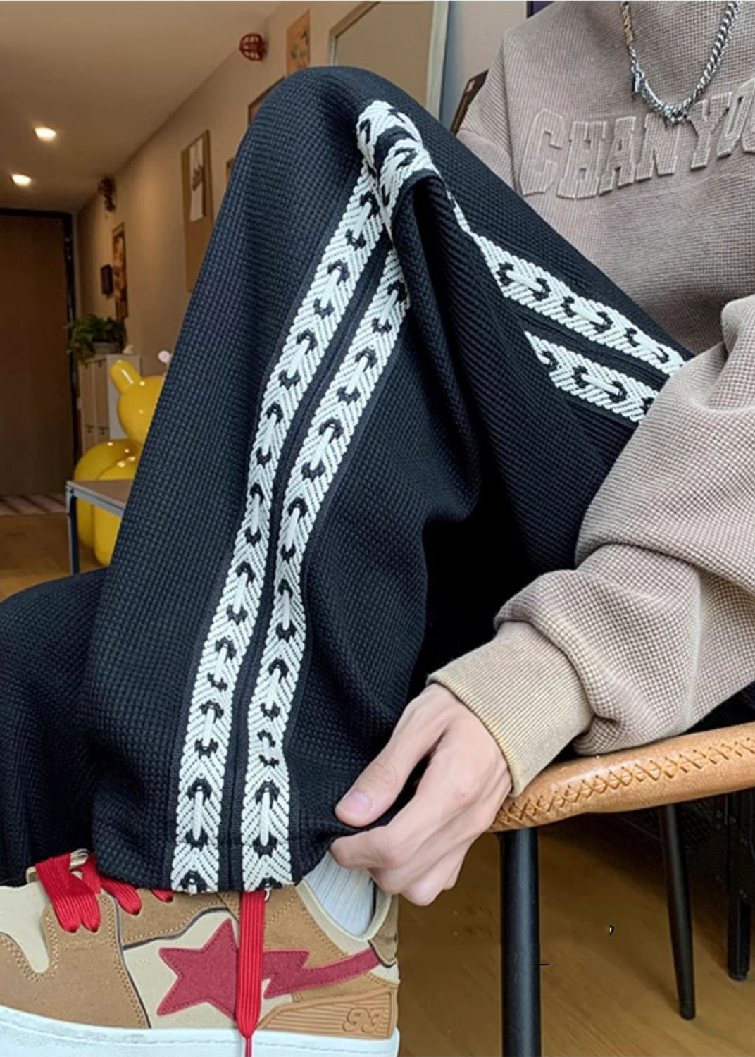 Spring Black Pants Cotton Patchwork Oversized