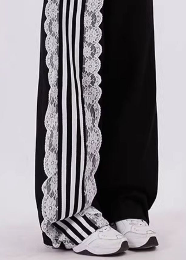 Black Pockets High Waist Lace Up Patchwork Pants Summer Zl053