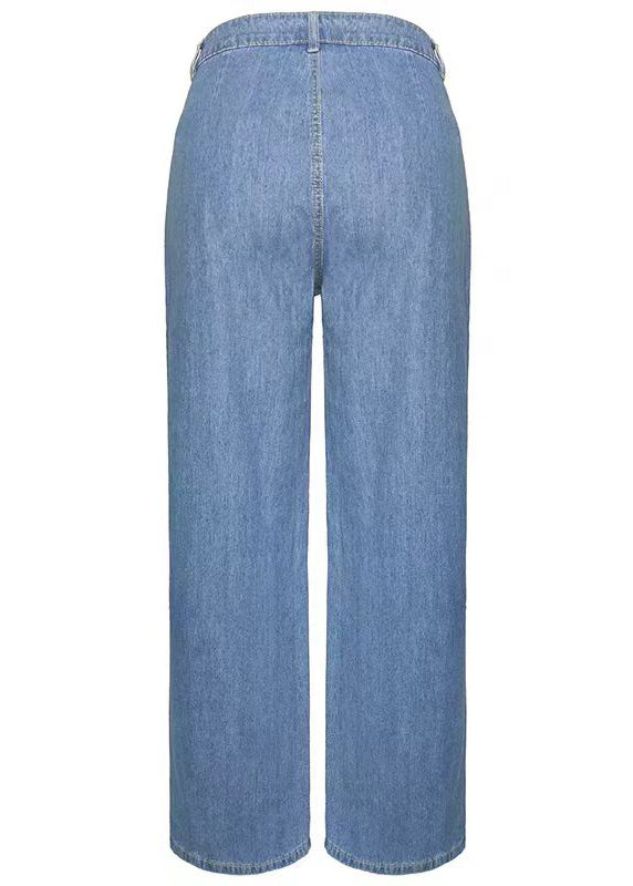 Blue Pockets Denim Wide Leg Pants Spring Qq1065