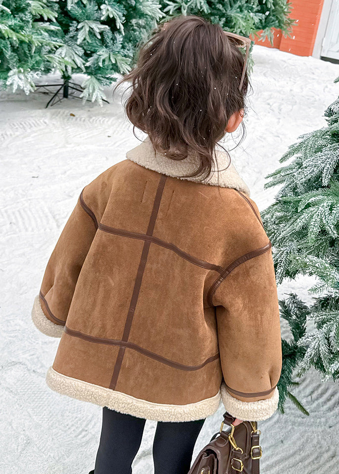 Khaki Pockets Patchwork Thick Warm Fuzzy Wool Lined Coats Wintertg027