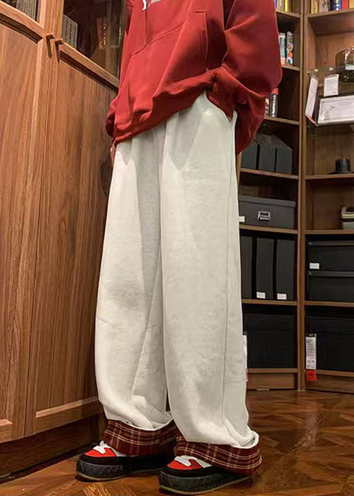 White Plaid Patchwork Warm Fleece Pants Spring Rm042