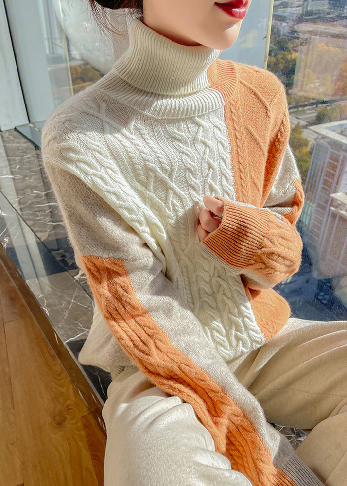 Blue Asymmetrical Patchwork Cable Knit Sweater Spring Yw051