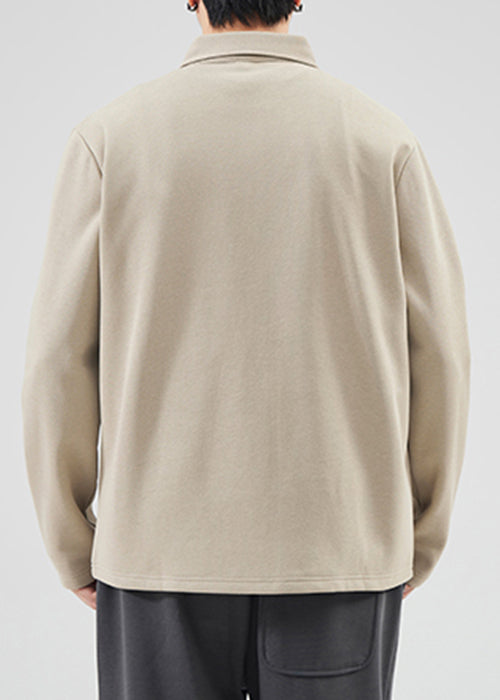 Classy Mo Polo Sweatshirts Button Spring Tc032 Patchwork Cotton Brown