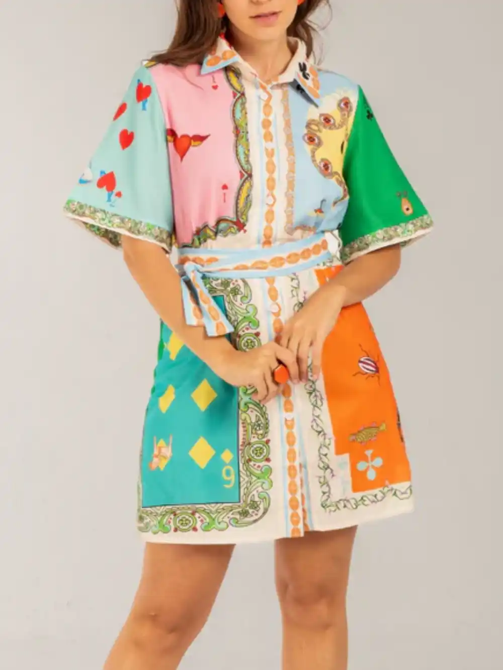 Printed Shirt Cardigan Short Dress