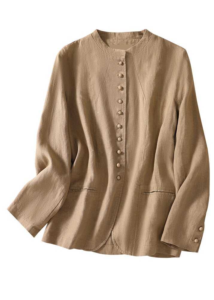 White O-neck Button Coats Long Sleeve Uu030