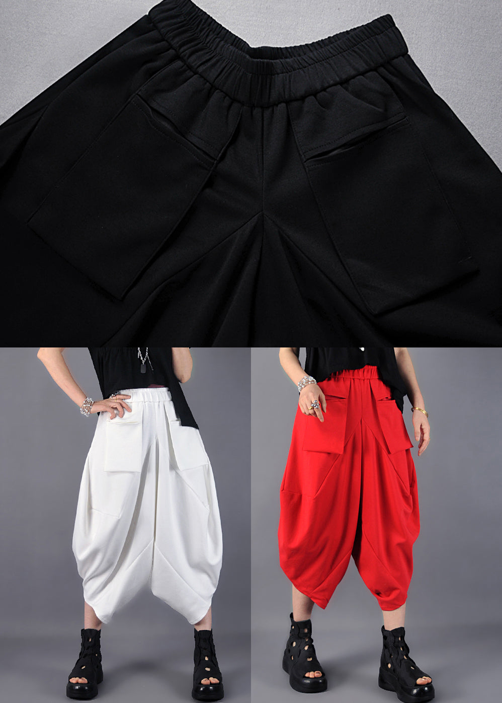 Black Asymmetrical Cotton Harem Pants Spring Yo021