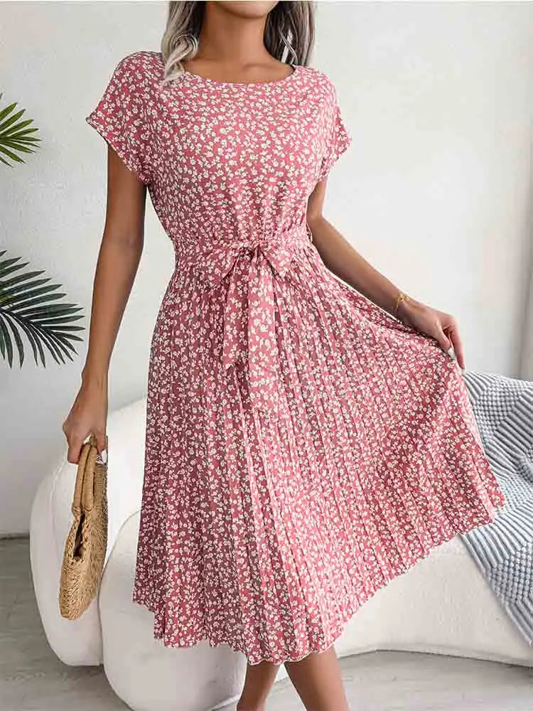 Pleated a Line Long Spring Short High Midi Dresses