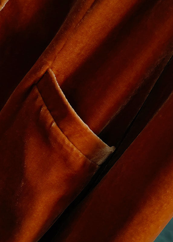 Orange O-neck Button Patchwork Silk Velour Coats Spring Ly0983