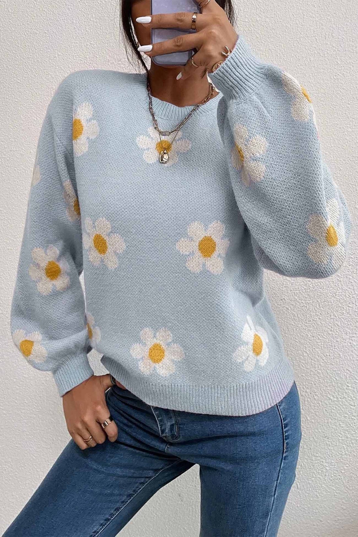 Embroidery Crew Neck Sweater