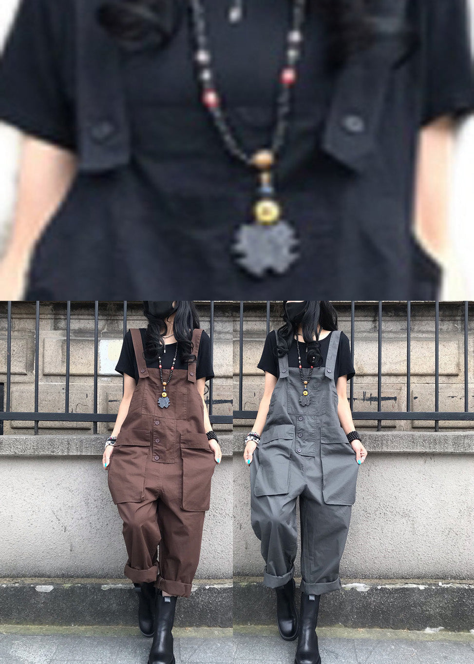 French Black Patchwork Button Jumpsuit Summer Ty1055