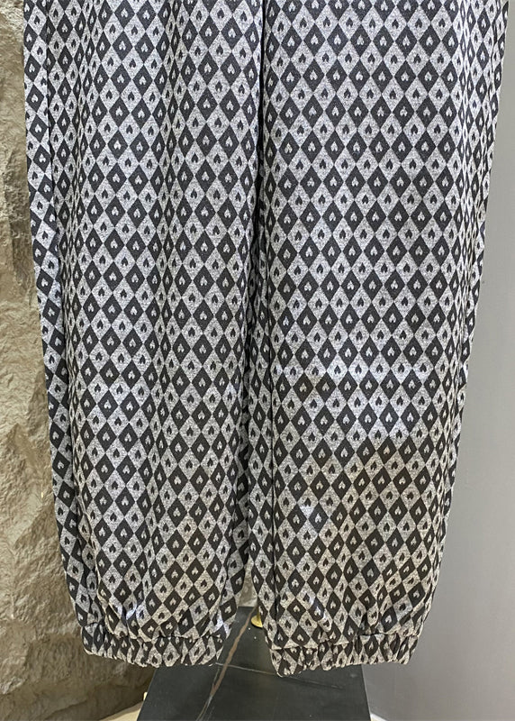 French Grey Hooded Print Pockets Cotton Jumpsuits Summer Kk012