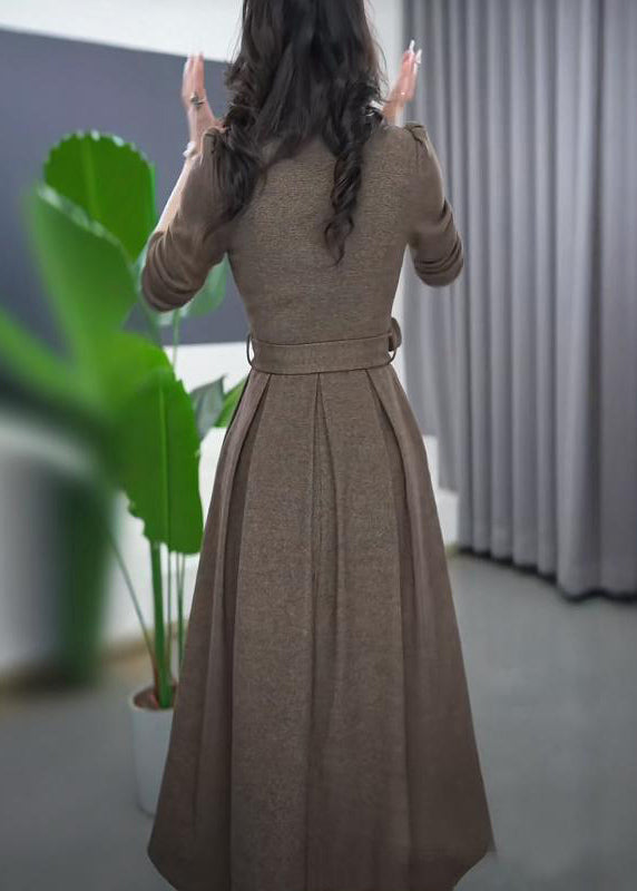 French Peter Pan Collar Tie Waist Flattering Button Maxi Dress Spring Rf032