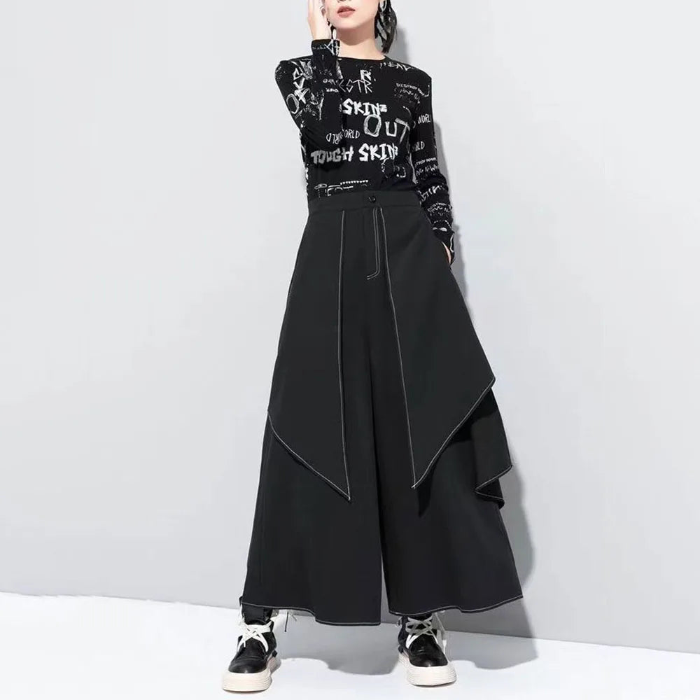 Gothic Y2k Double Layer Culottes Samurai Pants