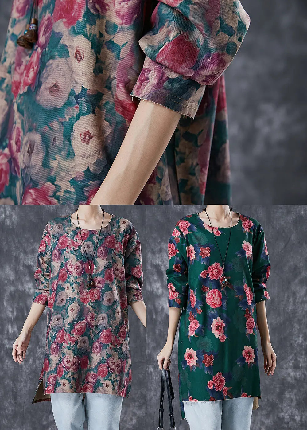 Print Side Open Linen Mini Dresses