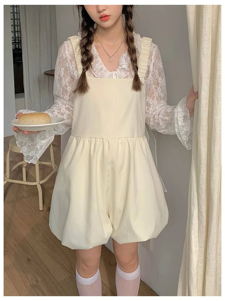 Kawaii Overalls Japanese Style Shorts Soft Girl Wide Leg Pant