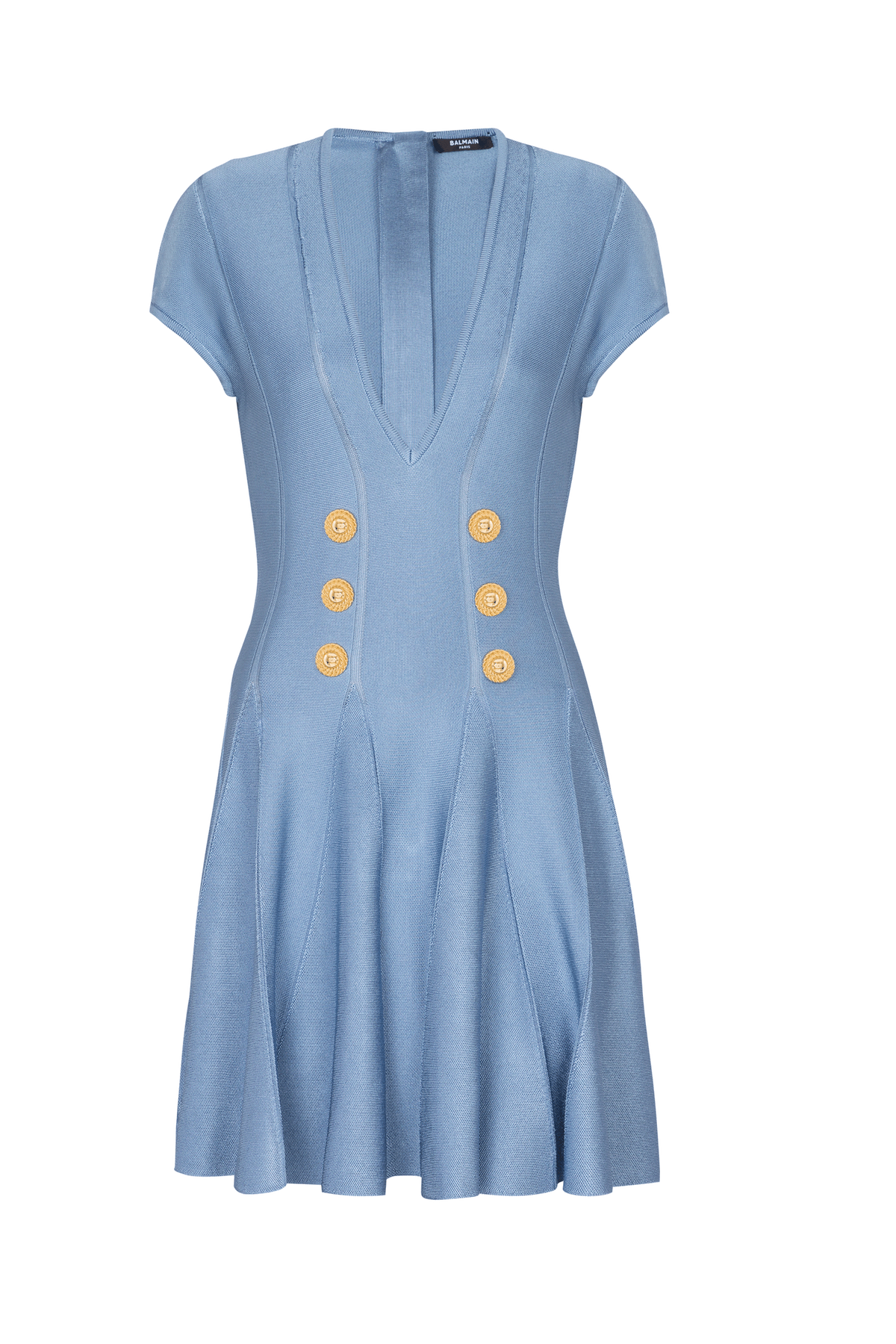 Knit V-neck Metal Button Mini Dress