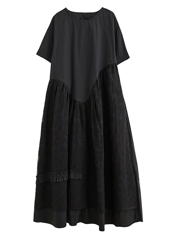 Jacquard Black Patchwork Wrinkled Maxi Dresses Summer Ac2068