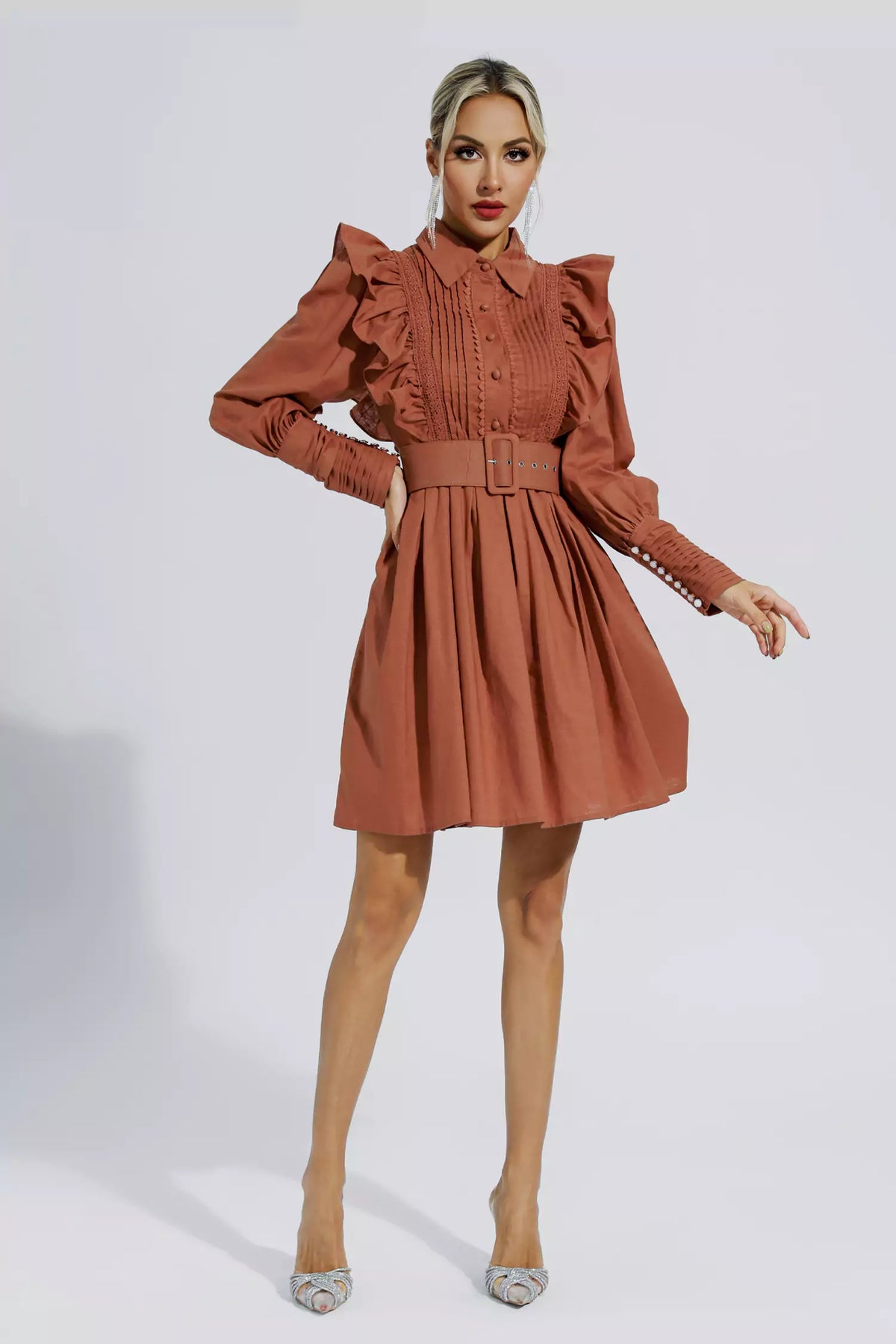 Kaliyah Brown Ruched Mini Dress