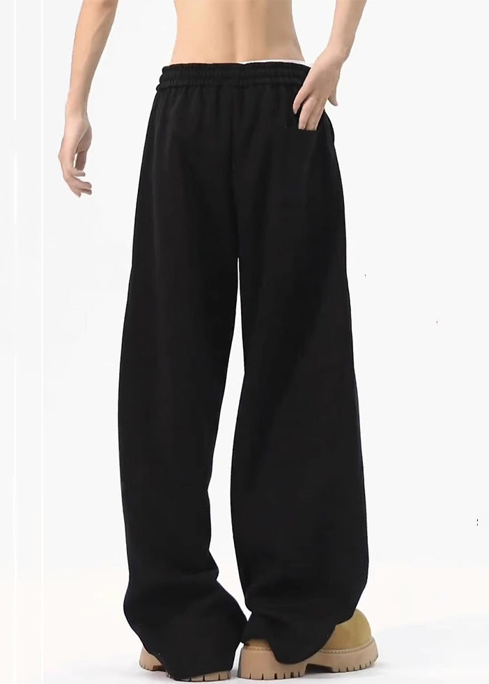 Loose Black Pockets Warm Fleece Pants Elastic Waist Spring Rm065