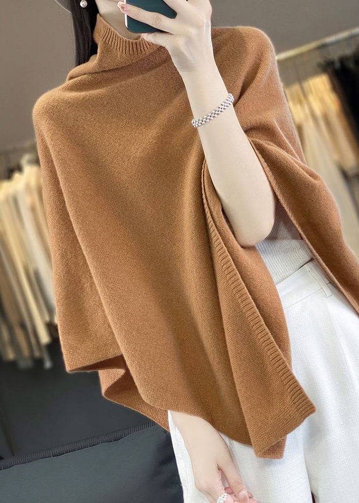 Loose Khaki Turtleneck Woolen Cape Sweaters Spring Tf023