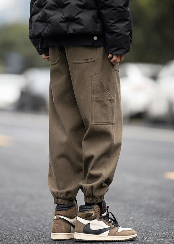Pants Pockets Spring Elastic Waist Coffee Beam Modern