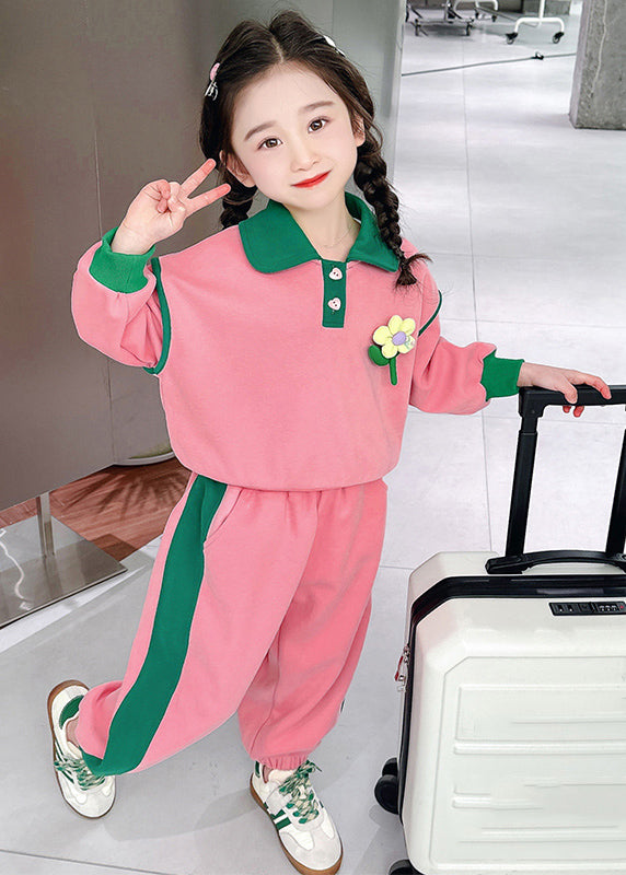 Modern Pink Peter Pan Collar Top and Lantern Pants Two Pieces Set Spring Tr034
