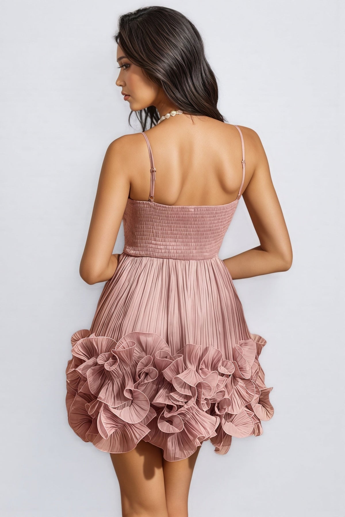 Kynlla Pink Spaghetti Flower Ruffle Mini Dress