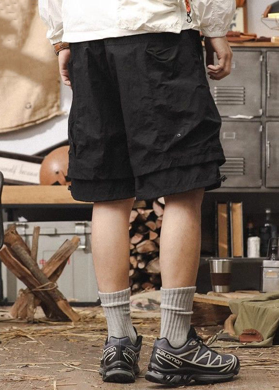 New Cotton Patchwork Pockets Pieces Two Shorts Black False