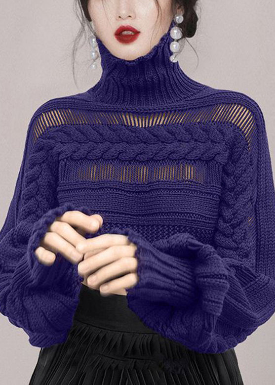 New Rose Turtleneck Hollow Out Cable Knit Sweaters Winter Wk009