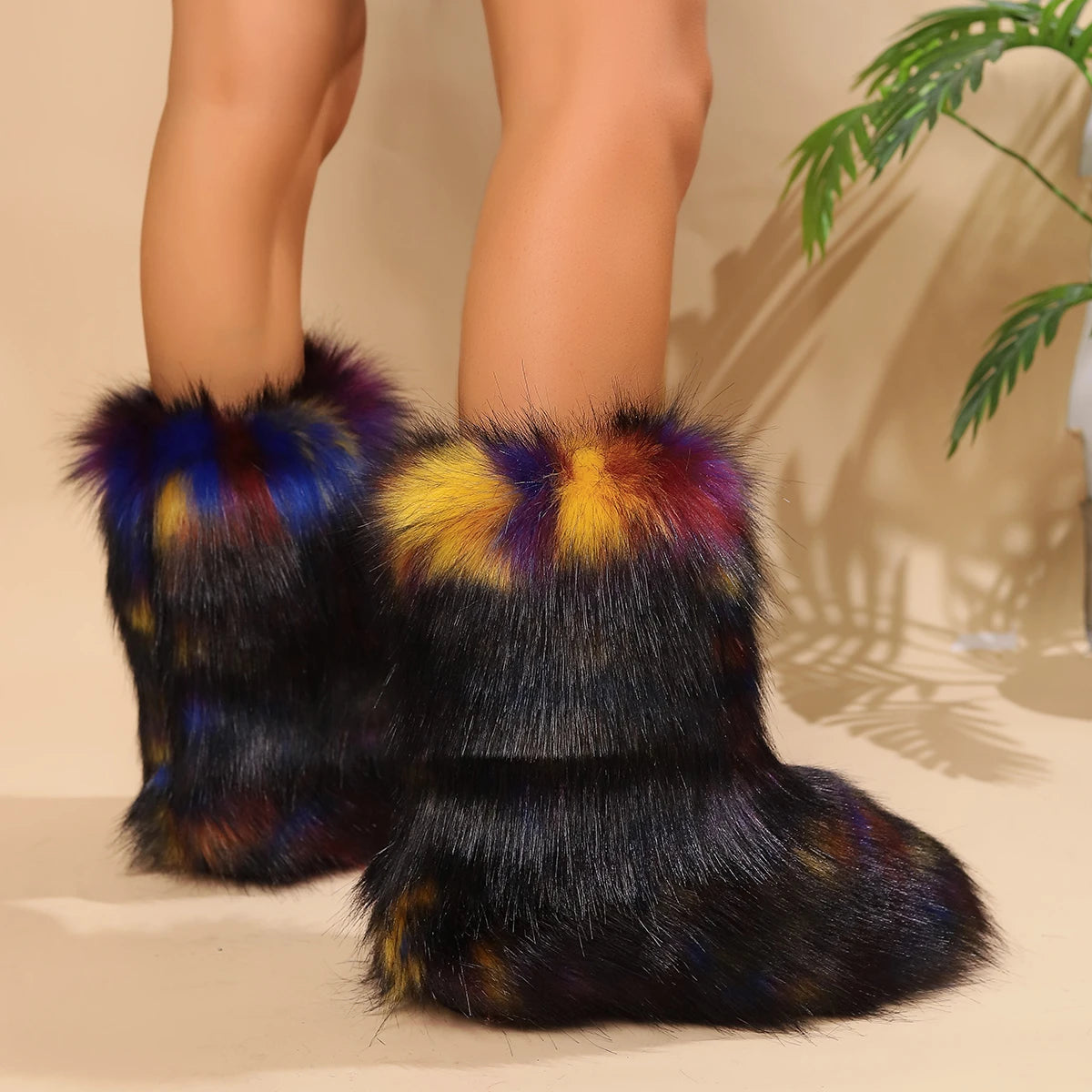 Winter Fuzzy Fluffy Plush Warm Lined Slip-on Snow Boot