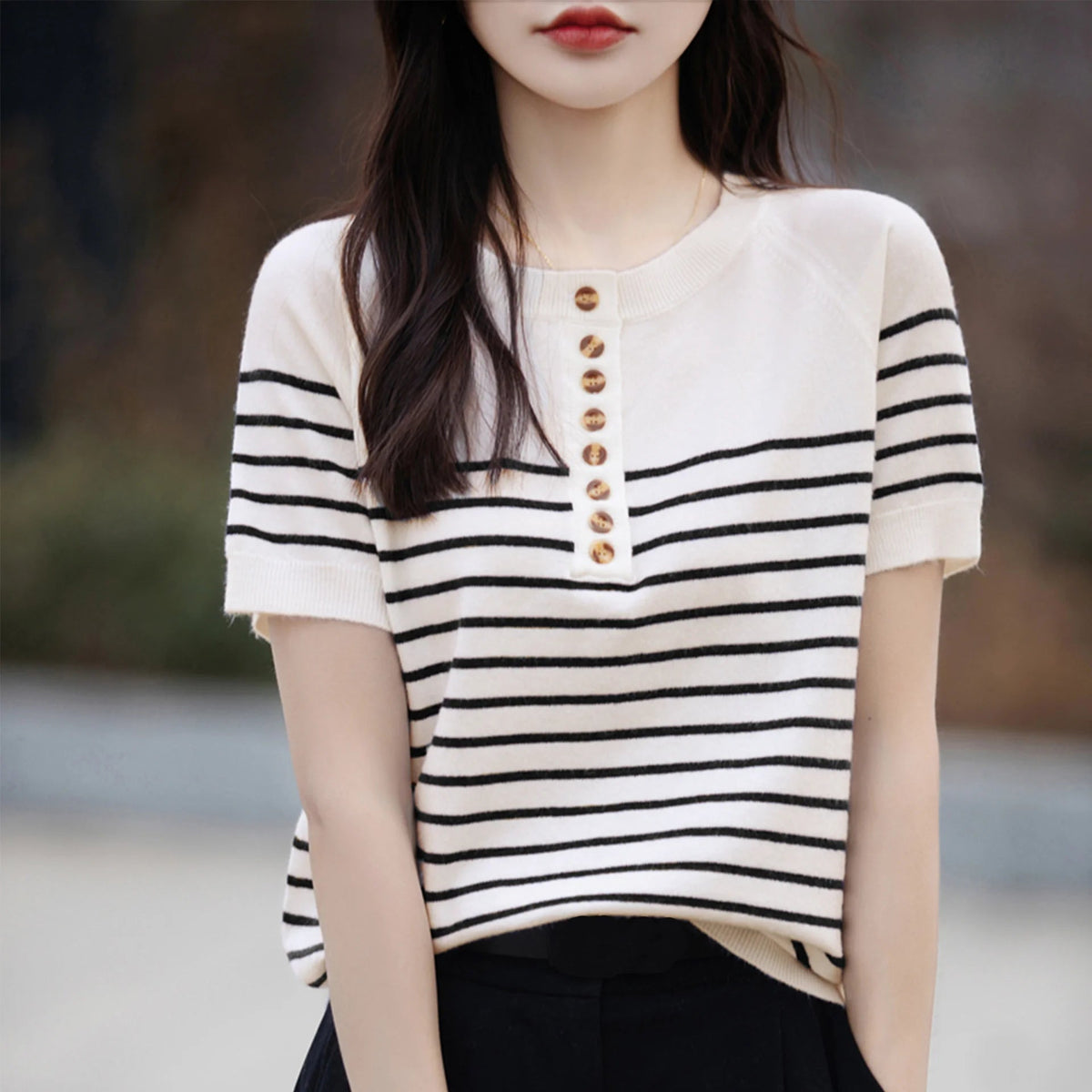 O-neck Stripe Summer Short Thin Knit Sweater