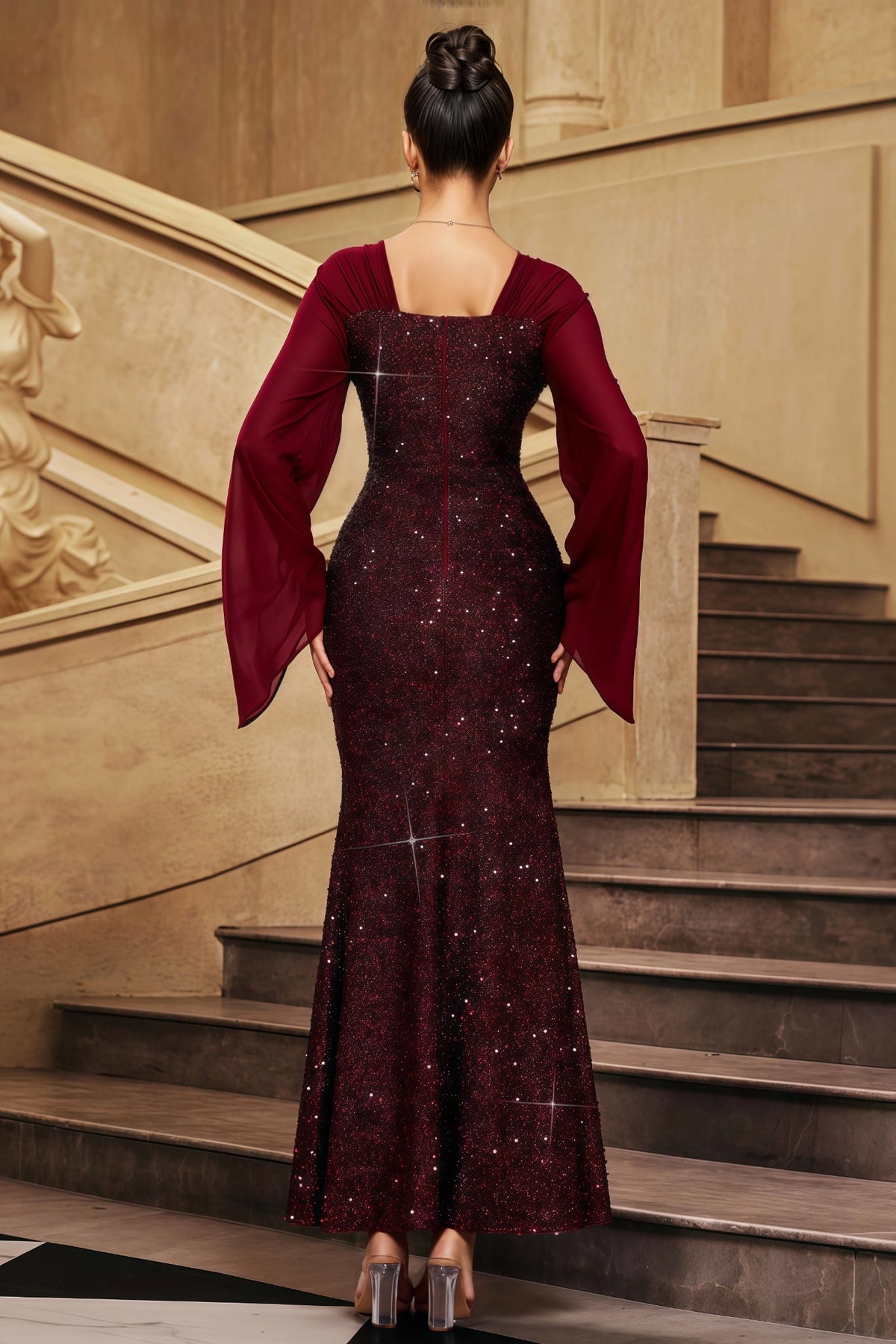 Antony Red V-neck Sequined Maxi Dress