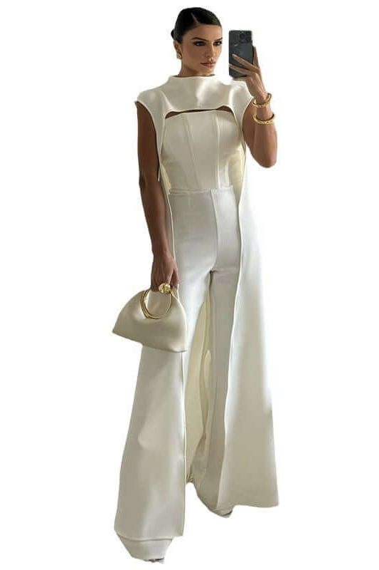 Long Cape Top Slim Jumpsuit Suit